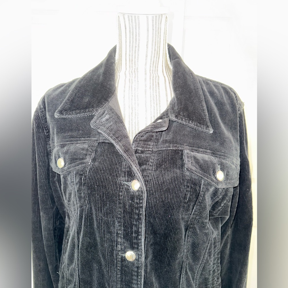 Chaps Denim Corduroy Jacket XL Black Button Front Casual - Picture 3 of 10